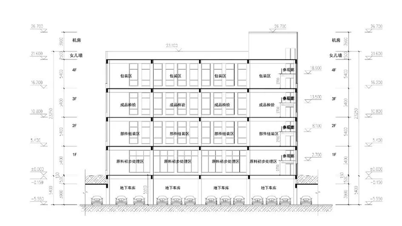 生产车间2号、3号楼平剖面图